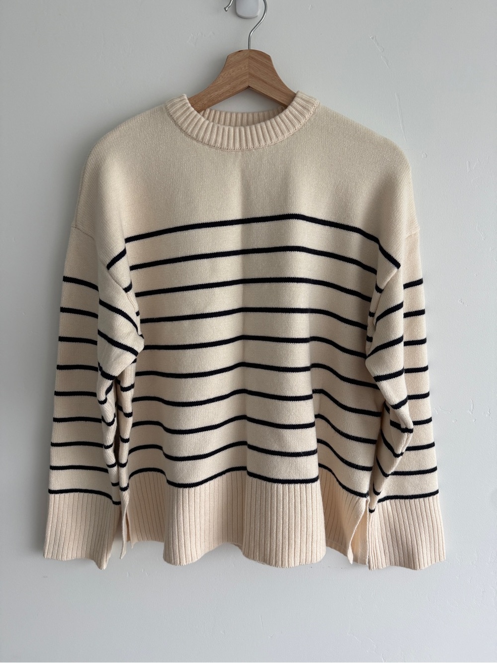 Zara Cream Ribbed-Neck Knit Sweater